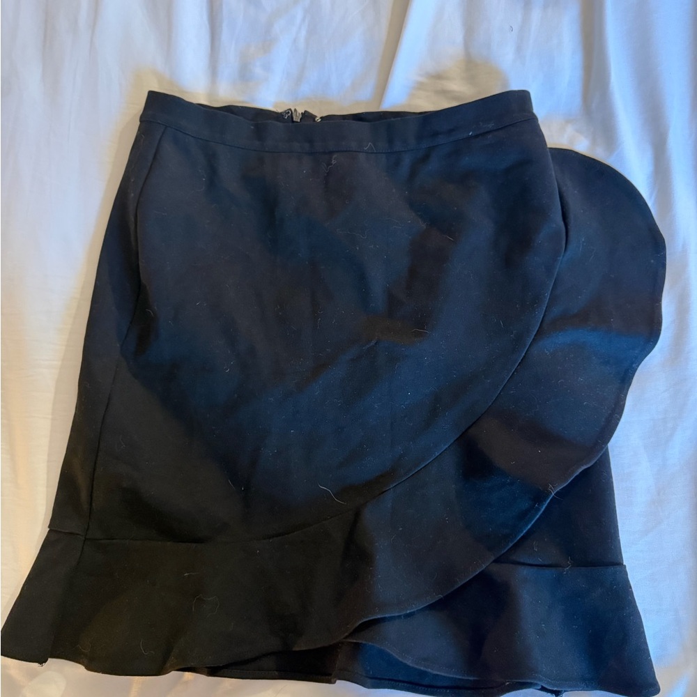 august silk Black Asymmetrical Ruffle Wrap Skirt